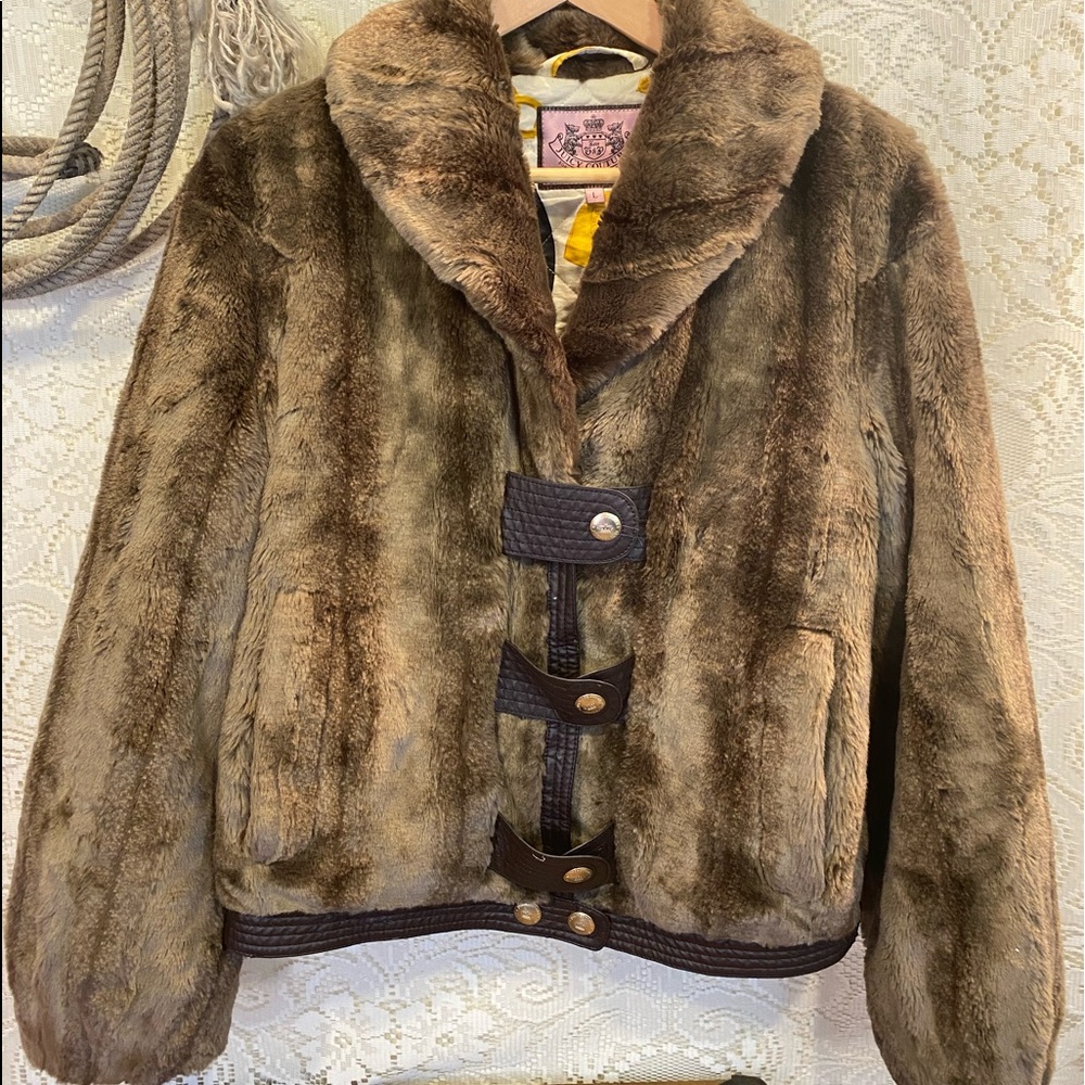 Brown Faux Mink Fur Bomber Coat from Juicy Couture size Large